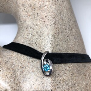 Vintage Genuine Blue Topaz 925 Sterling Silver Deco Choker Necklace Pendant