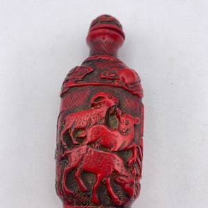 Vintage Rams Bottle Snuff Perfume Flask Cinnabar Resin