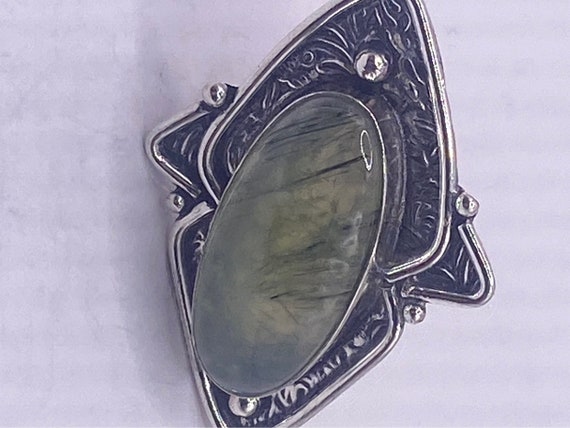 Vintage Green Nephrite Jade White Bronze Statemen… - image 4