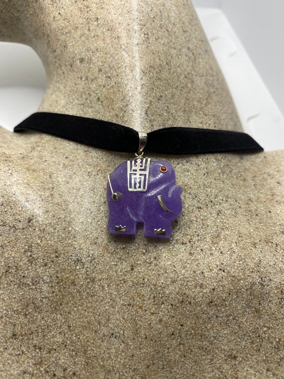 Vintage Purple Jade Elephant Choker 925 Sterling … - image 5