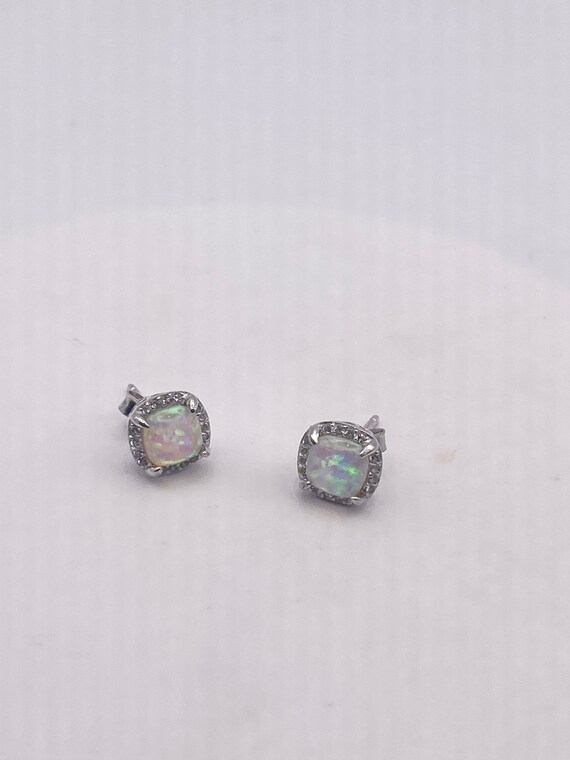 Vintage Opal Earrings 925 Sterling Silver Stud Bu… - image 3