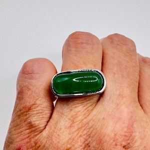 Vintage Grün Spaß Jade Silber Edelstahl Herrenring