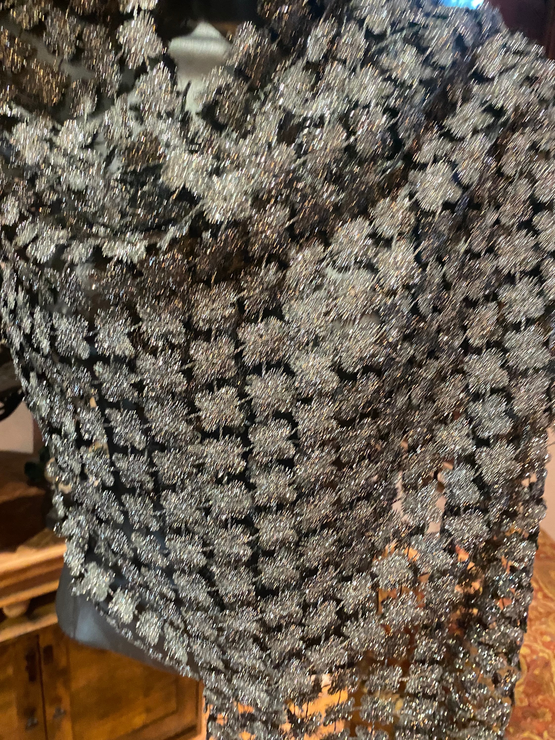 Vintage Styled Sheer Black Metallic Wrap Shawl