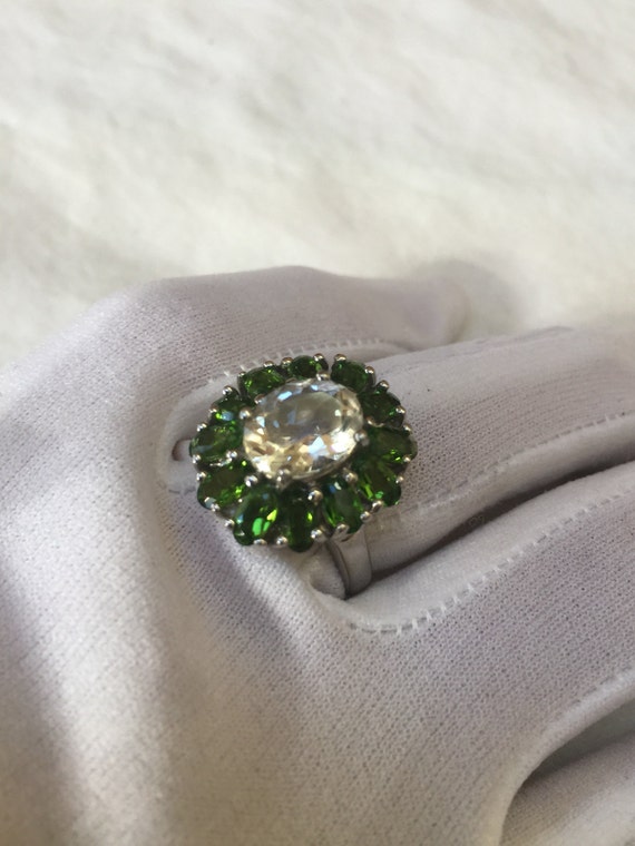 Vintage Green Chrome Diopside Ring Clear Fluorite… - image 5