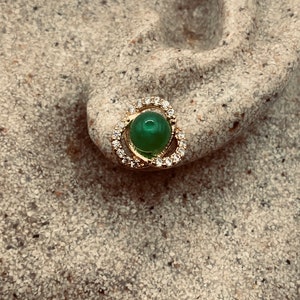 Vintage Fun Green Jade Bronze Stud Earrings