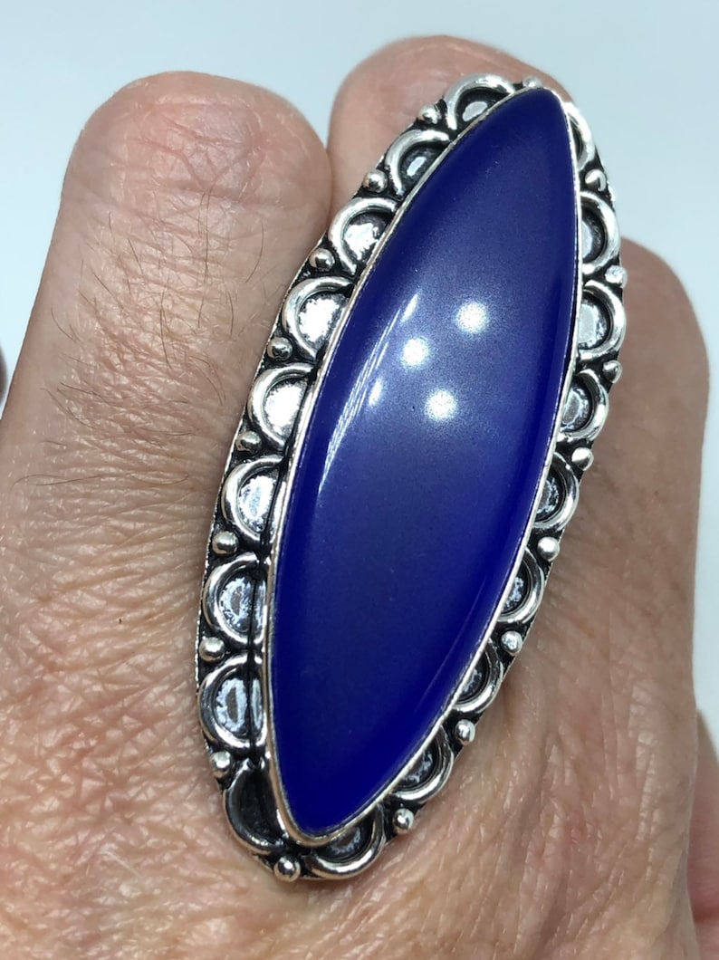 Vintage Genuine Blue Chalcedony ring Size 9