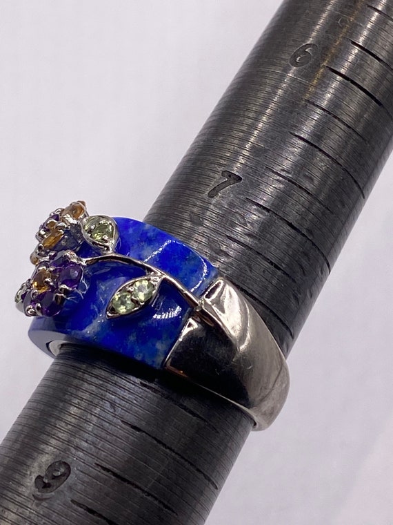 Vintage deep lapis lazuli 925 Sterling Silver Ring - image 7