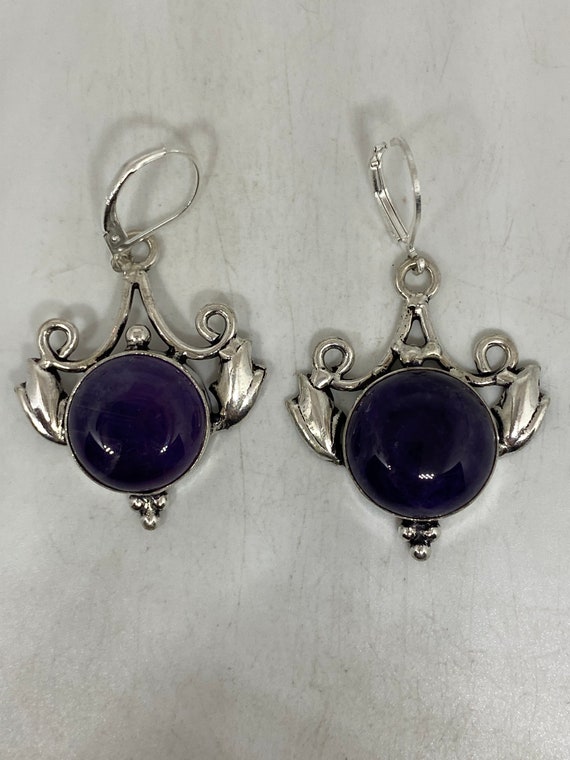 Vintage Purple Amethyst Earrings 925 Sterling Sil… - image 2