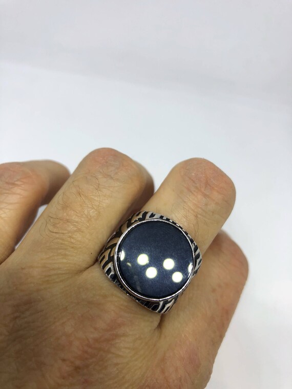 Vintage Onyx Mens Ring 925 Sterling Silver Gothic… - image 3