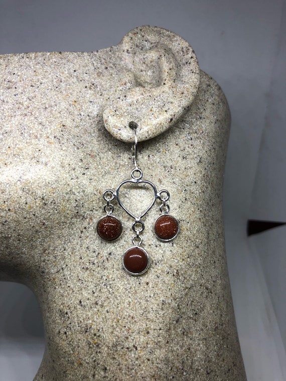 Vintage Chandelier Earrings Golden sandstone Silv… - image 4