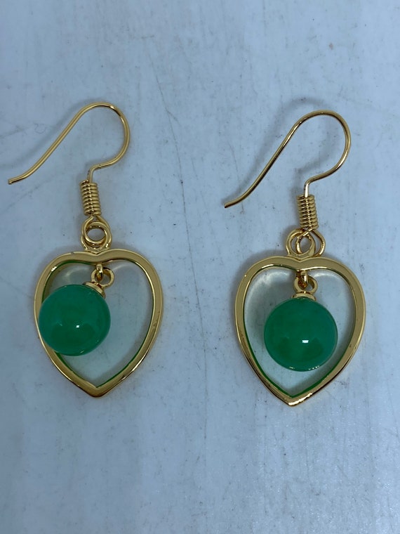 Vintage Fun Green Jade Heart Gemstone Gold Rhodiu… - image 3