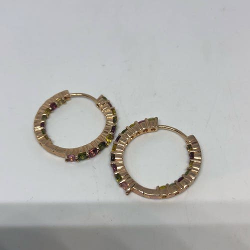 Vintage Genuine Miixed color Tourmaline 925 Sterling Silver Rose outlet Gold Finish Chandler Dangle Hoop Earrings
