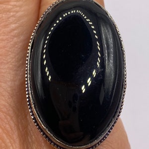 Vintage Black Onyx Silver Cocktail Ring Size 6.25
