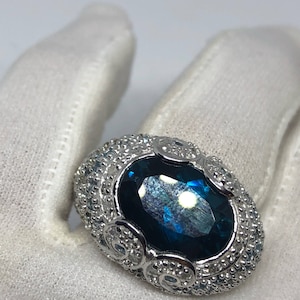 Vintage Genuine London Blue Topaz 925 Sterling Silver Ring - Etsy