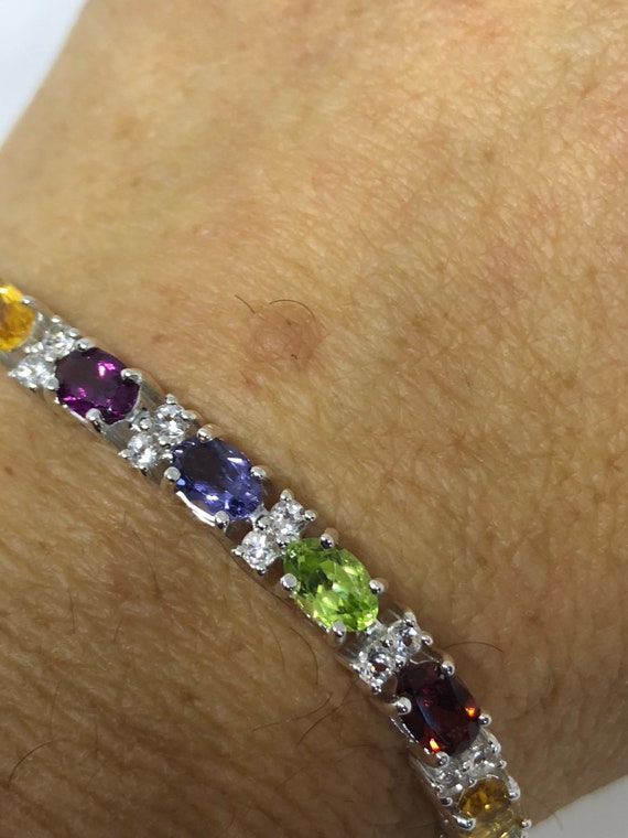 Multi Stone 925 Sterling Silver Bracelet Personalized Bracelet Garnet /& Amethyst Gemstone Topaz M Alphabet Bracelet Tennis Bracelet