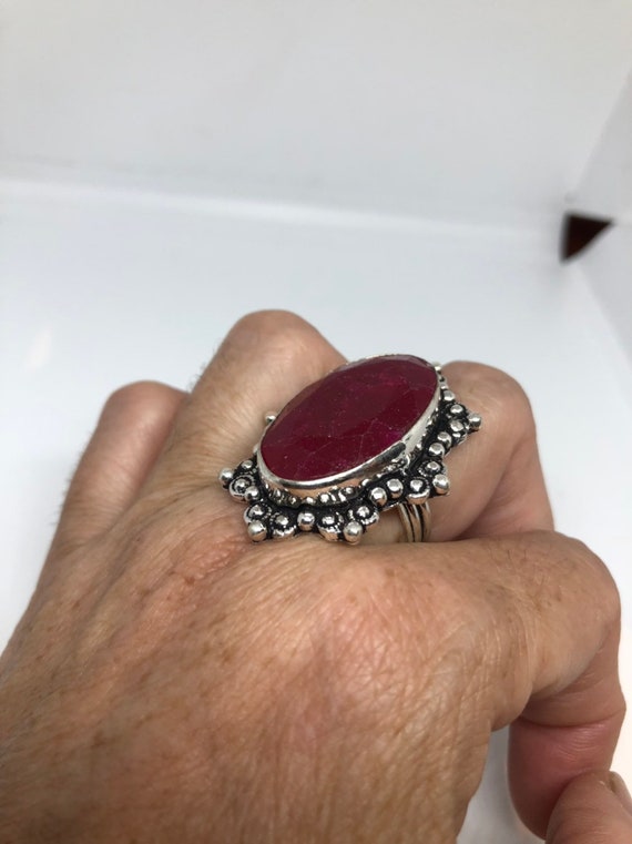 Vintage Handmade Raw Pink Ruby Silver Gothic Ring - image 3