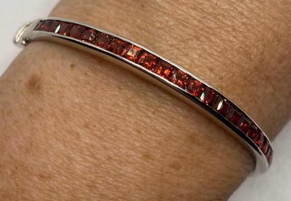 Red Garnet Deco Bangle Bracelet in 925 Sterling S… - image 3
