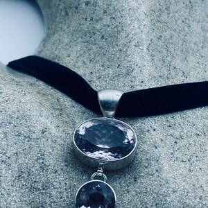 Vintage Purple Amethyst Choker 925 Sterling Silver Pendant