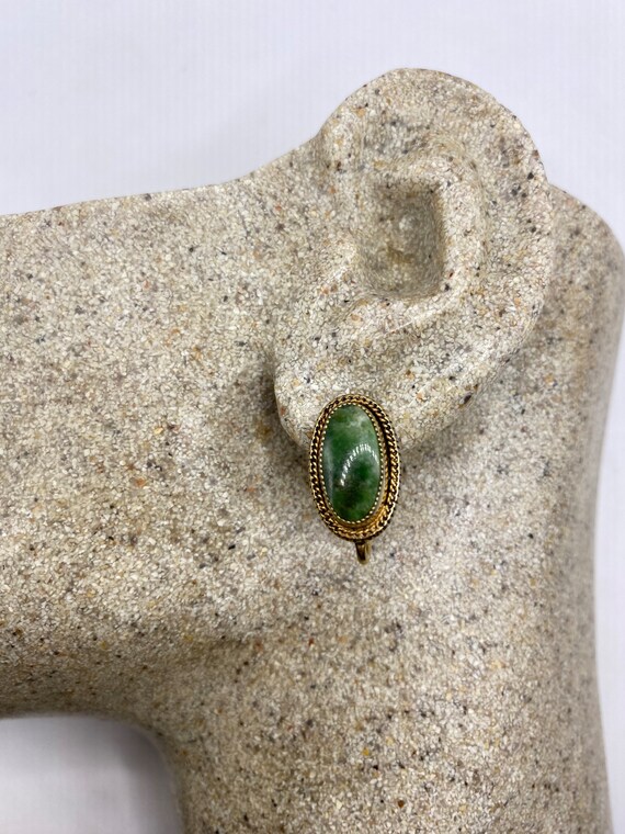 Vintage Genuine Green Jade Gold filled Screw Back… - image 2