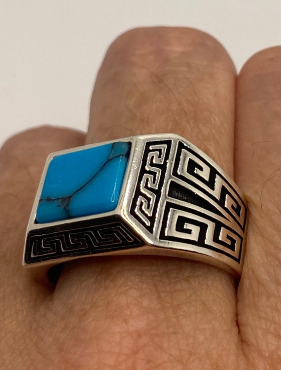 Vintage Turquoise Mens Ring in 925 Sterling Silver Gem