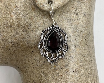 Antique Vintage Amethyst Glass Silver Dangle Earrings