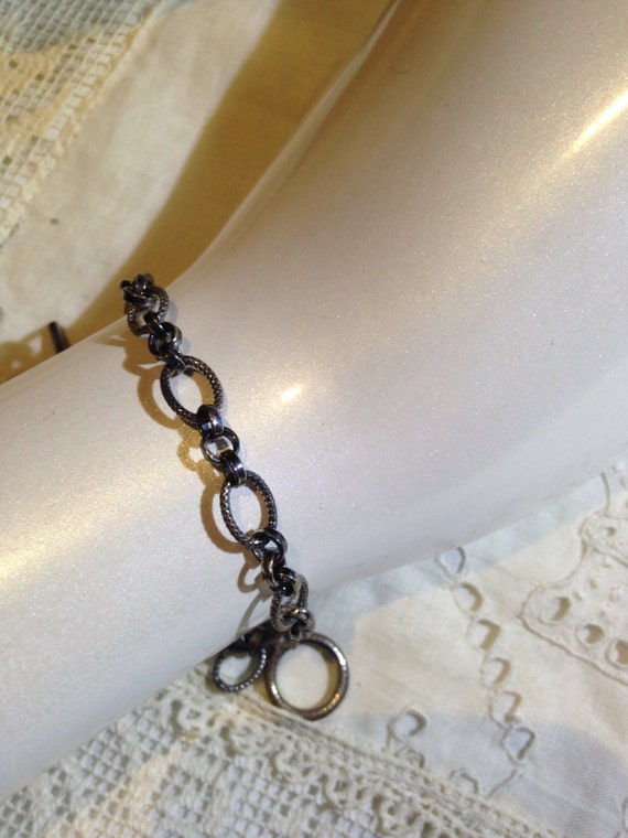 Vintage 925 Sterling SilverChain Link Charm Brace… - image 1