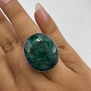 Vintage Green Raw Emerald White Bronze Statement Ring