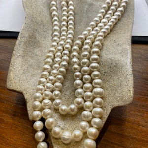 Vintage Hand Knotted White Pearl 3 Strand Necklace