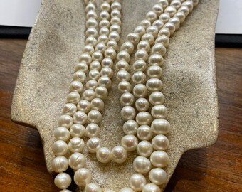 Vintage Hand Knotted White Pearl 3 Strand Necklace