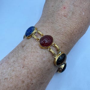 Vintage Scarab Bracelet Gold filled Carved Gemstones