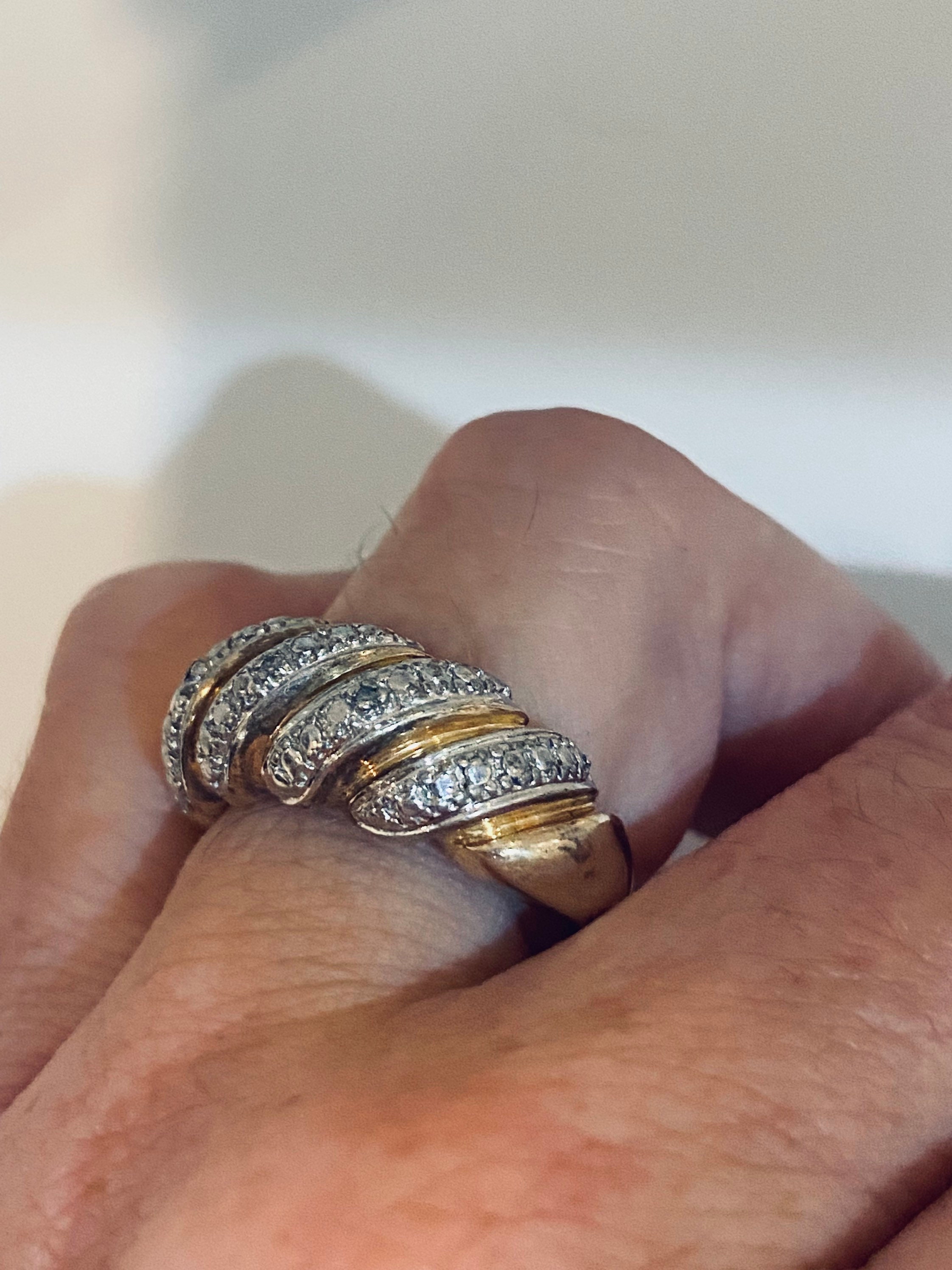 Vintage Diamond Chip Golden 925 Sterling Silver Ring - Etsy Vintage Diamond Chip Golden 925 Sterling Silver Ring - Etsy