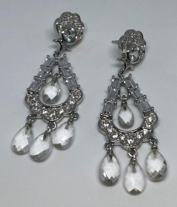 925 Sterling Silver CZ Crystal Chandelier Earring… - image 1