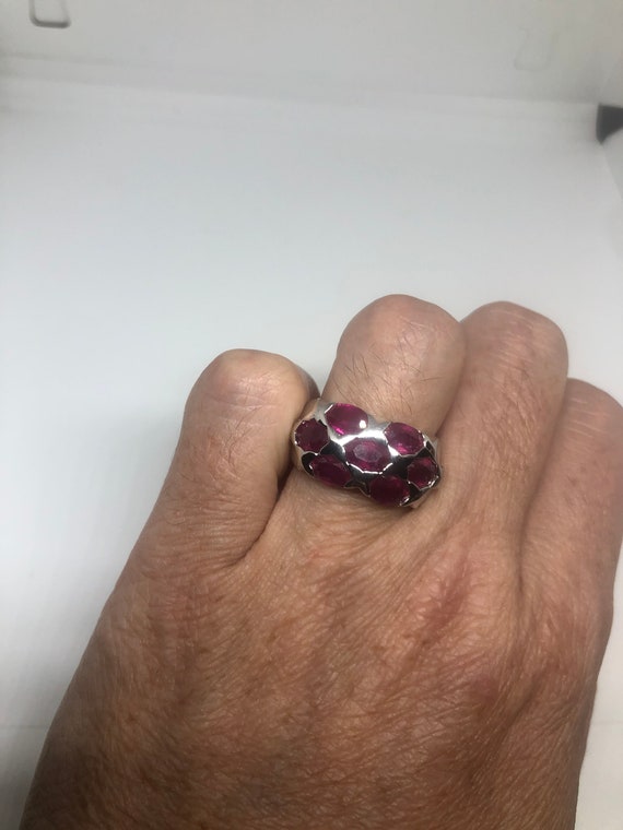 Vintage Pink Ruby 925 Sterling Silver Band Ring - image 2