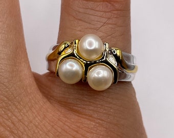 Vintage Cultured Pearl 925 Sterling Silver Ring