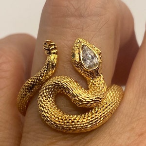 Vintage Snake Ring Gold Filled Crystal Cocktail Ring