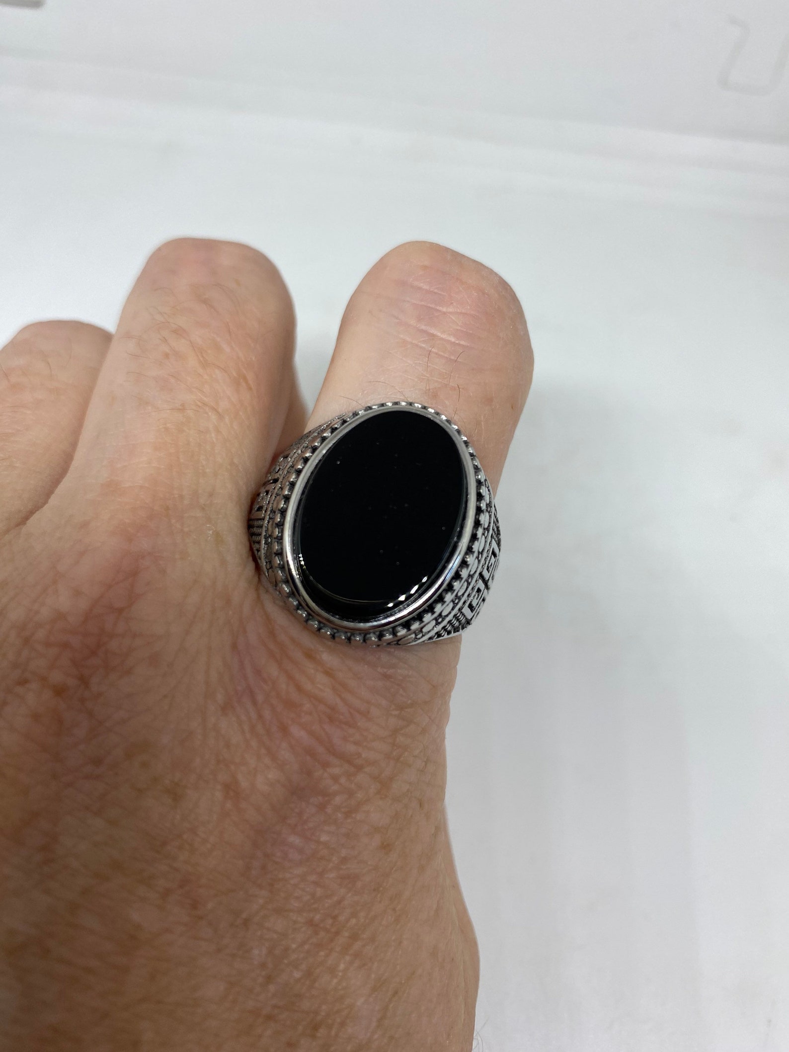 Vintage Gothic Black Onyx Stainless Steel Mens Ring Etsy