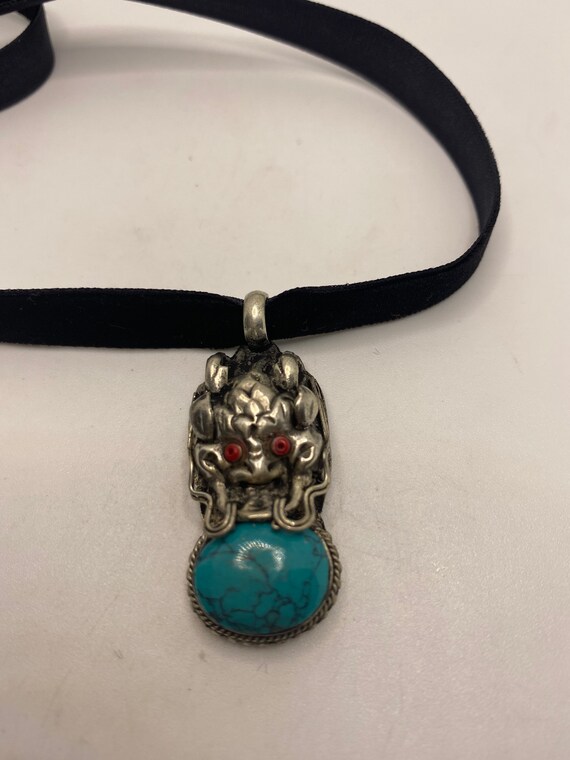 Vintage Tibetan Turquoise Dragon Black Velvet Cho… - image 5