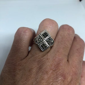 Vintage Swiss Marcasite 925 Sterling Silver Gothic Flower Ring Size 7
