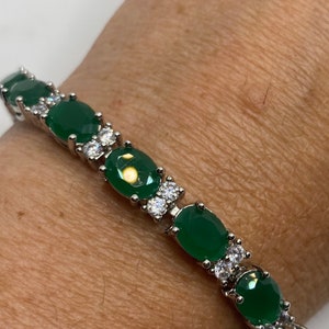 Vintage Emerald Green Crystal Bracelet Silver White Bronze