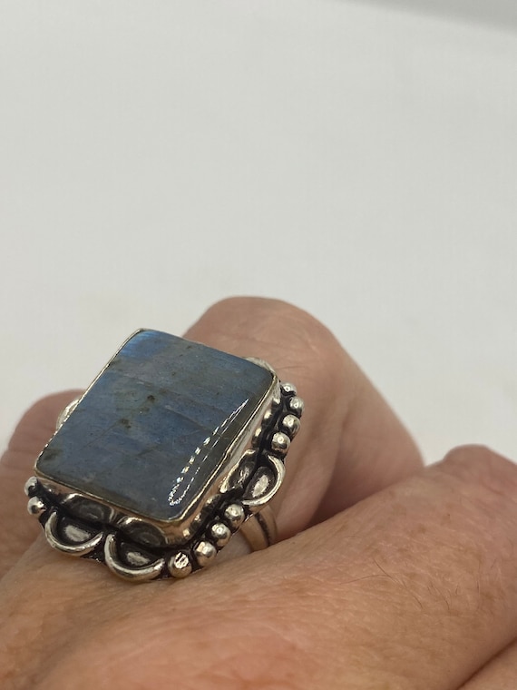 Vintage Blue Rainbow Labradorite Silver Statement… - image 6