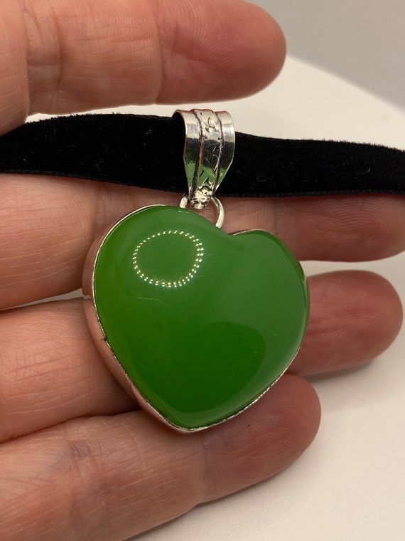 [COLD FRAME]/☆ VERY VINTAGE GREEN CHALCEDONY HEART PENDANT VERY VINTAGE GREEN CHALCEDONY SILVER HEART PENDANT NECKLACE