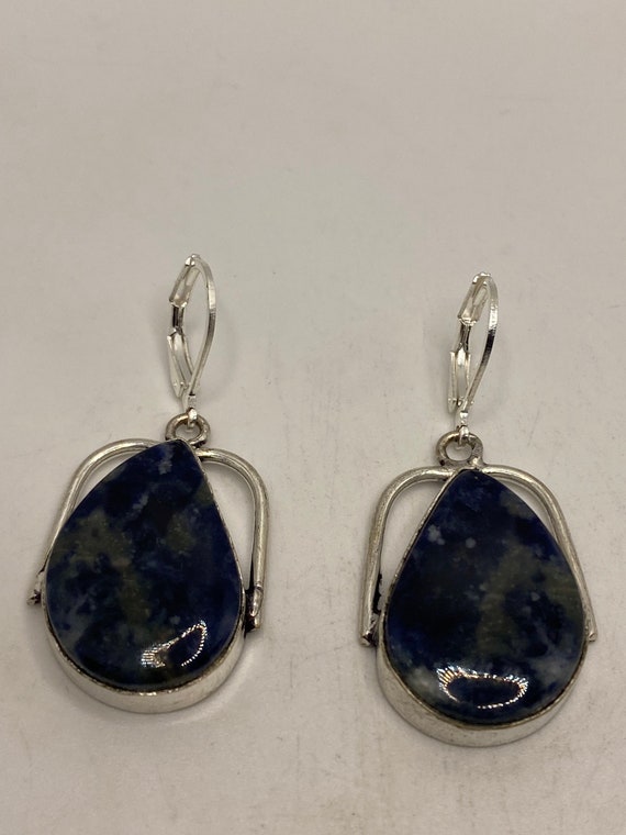 Vintage Blue Lapis Lazuli Earrings Silver Dangle - image 6