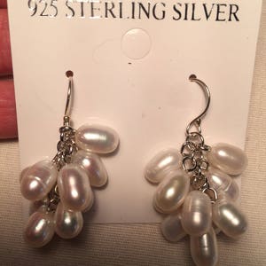 Vintage Genuine Pearl Sterling Silver Flower Dangle Earrings