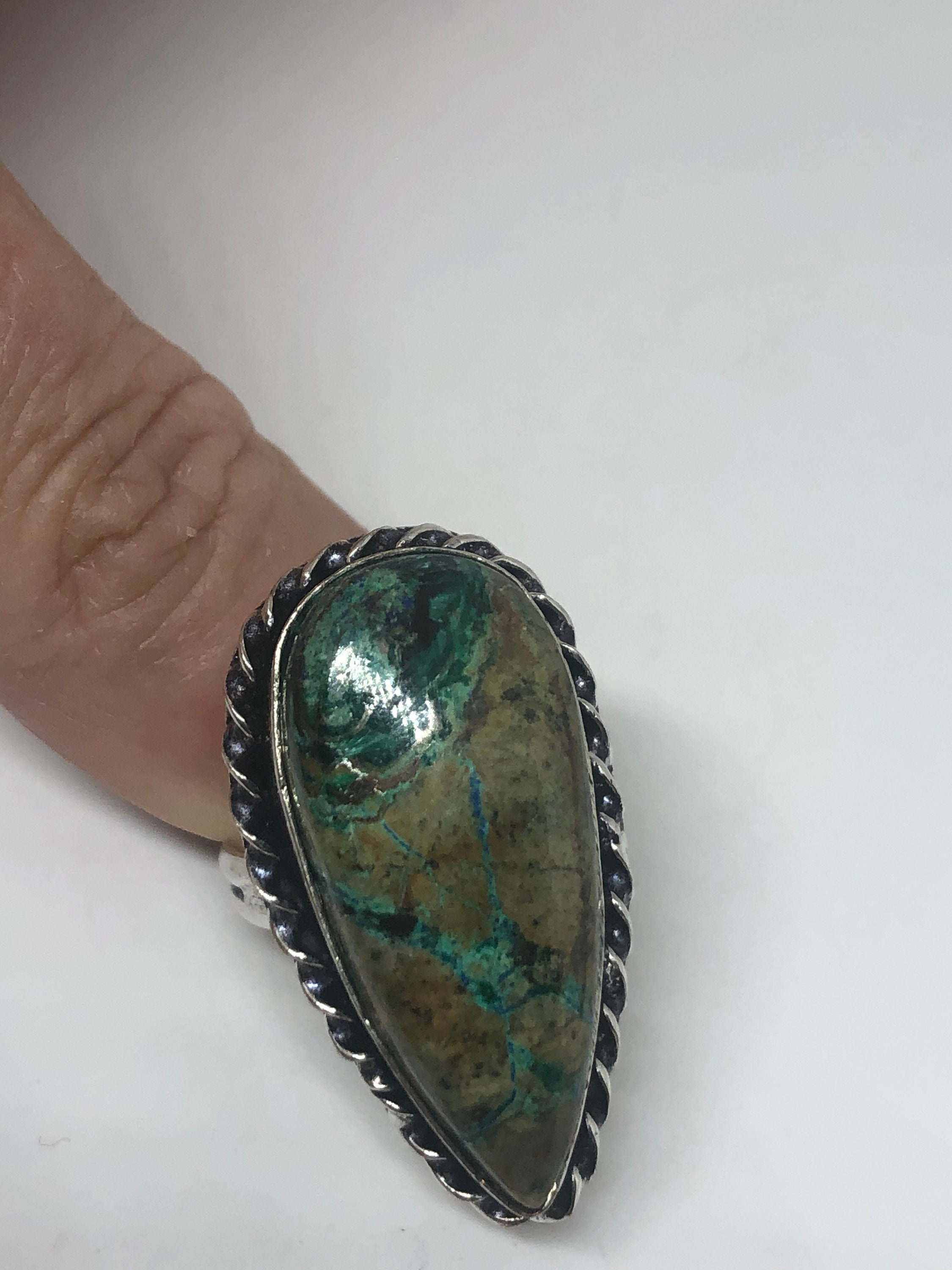 Vintage Green Agate Silver ring size 7 Etsy