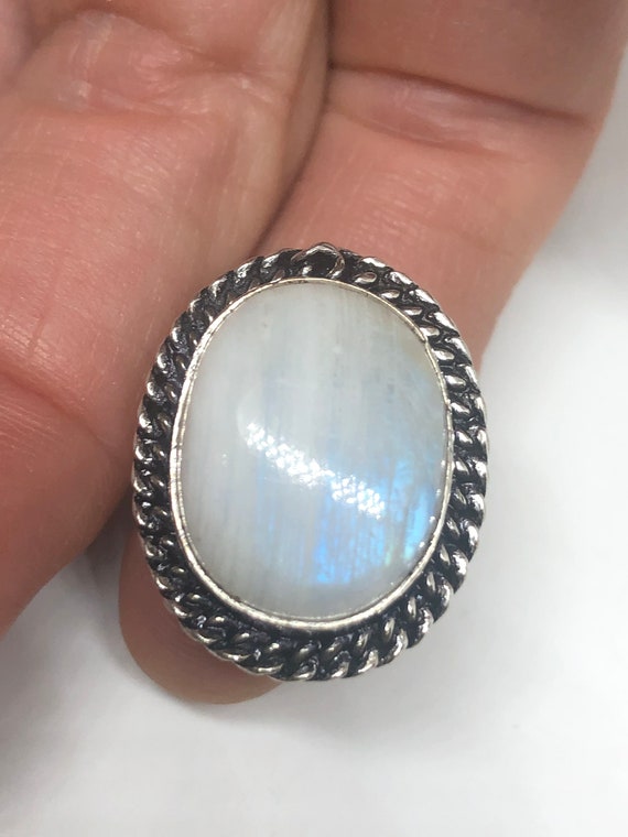 Vintage Genuine Blue White Rainbow Moonstone Ring… - image 2