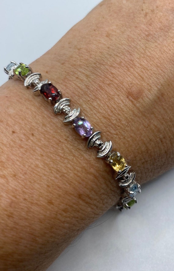 Vintage Citrine Peridot Amethyst Bracelet 925 Ste… - image 1