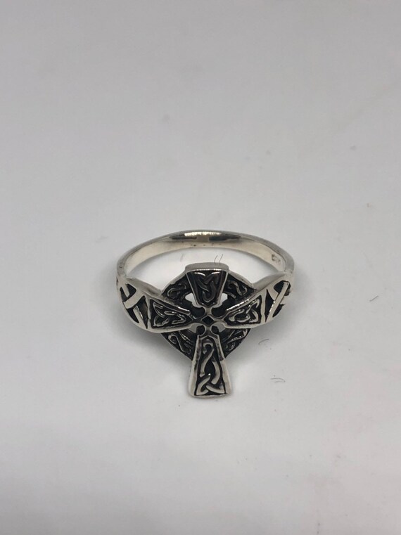 Vintage Gothic 925 Sterling Silver Celtic Cross R… - image 4