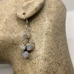 Vintage Rainbow Moonstone Silver Dangle Earrings image 6