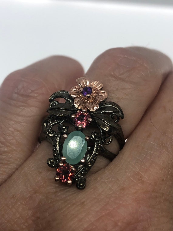 Vintage Handmade genuine garnet emerald Sterling S