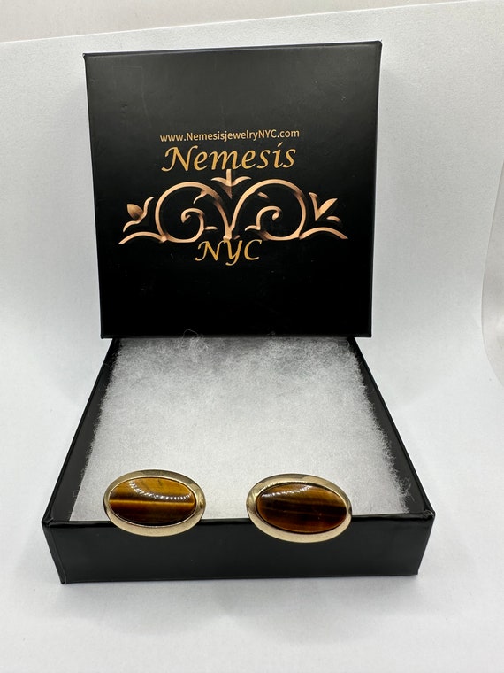 Vintage Golden Tigers Eye Cuff Links - image 8